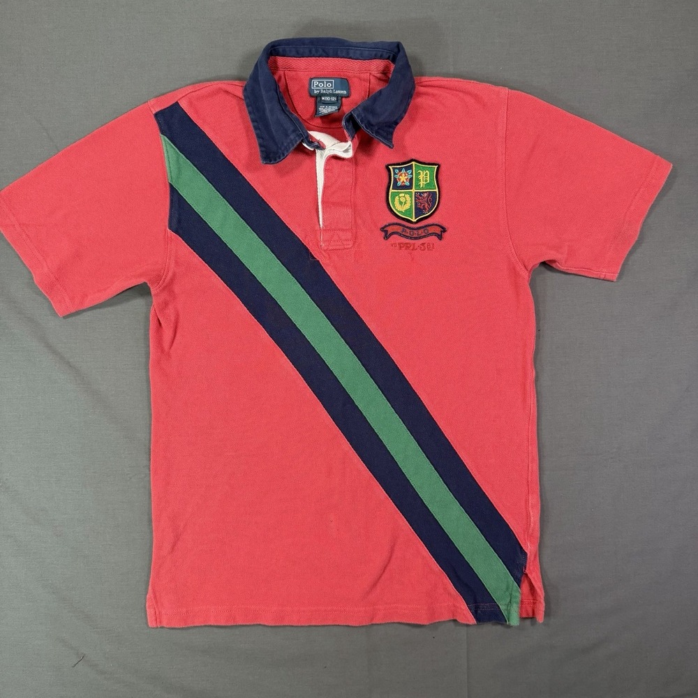 Polo Ralph Lauren Racing Stripe Polo Shirt Big Crest Logo Youth M Or Women's S